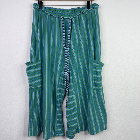 Free People Pants - FP Beach Blanche Pants Womens M Green Striped Wide Leg Palazzo Boho Festival